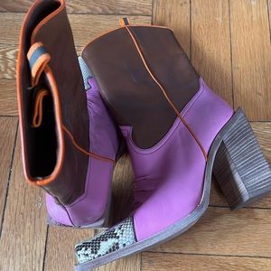 Miu Miu pink leather and brown leather Cowboy Boots 1999